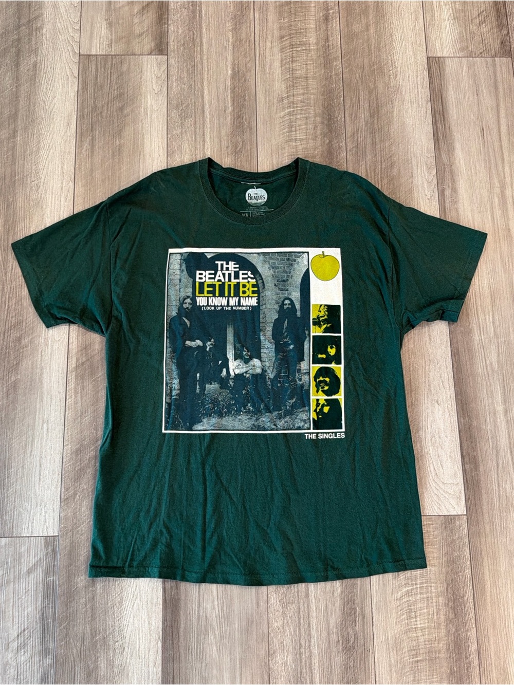 The Beatles Dark Green 'Let It Be' Graphic Tee with Yellow Accents